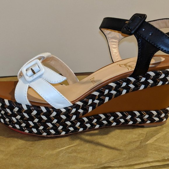 Christian Louboutin Lagoa 70 Platform Sandal Espadrilles 38 - Black/White 7.5 US - Picture 1 of 11